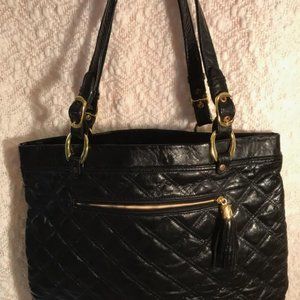 Black Joan Rivers Quilted Shoulder Bag with Tassel